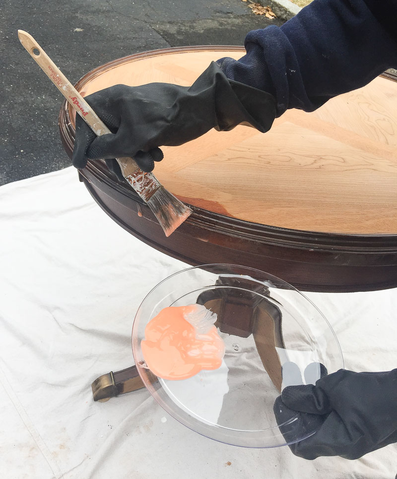 Stripping gel works amazingly to strip old furniture down to the wood!