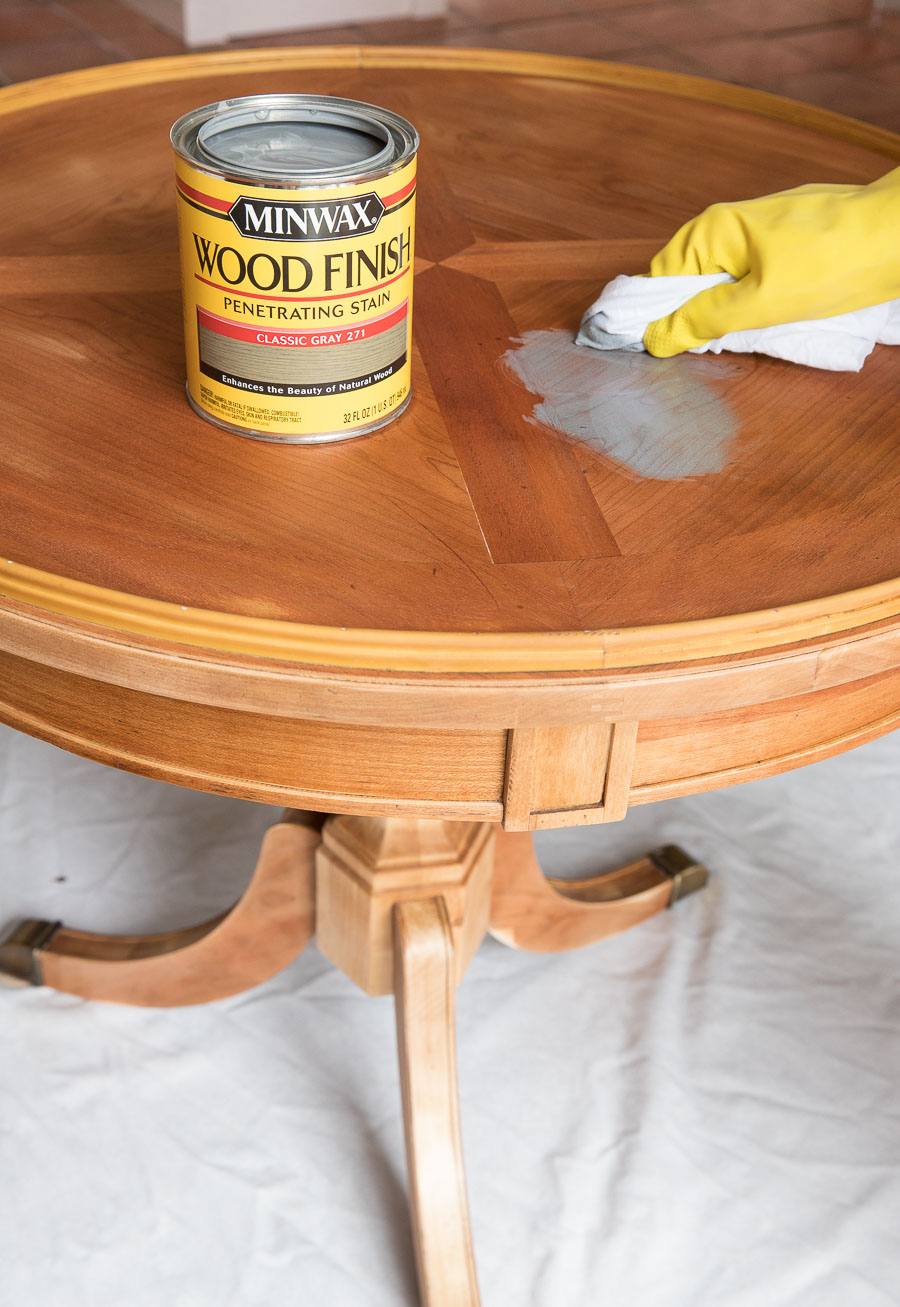 Minwax Classic Gray stain applied on a red oak table - love the final result!!