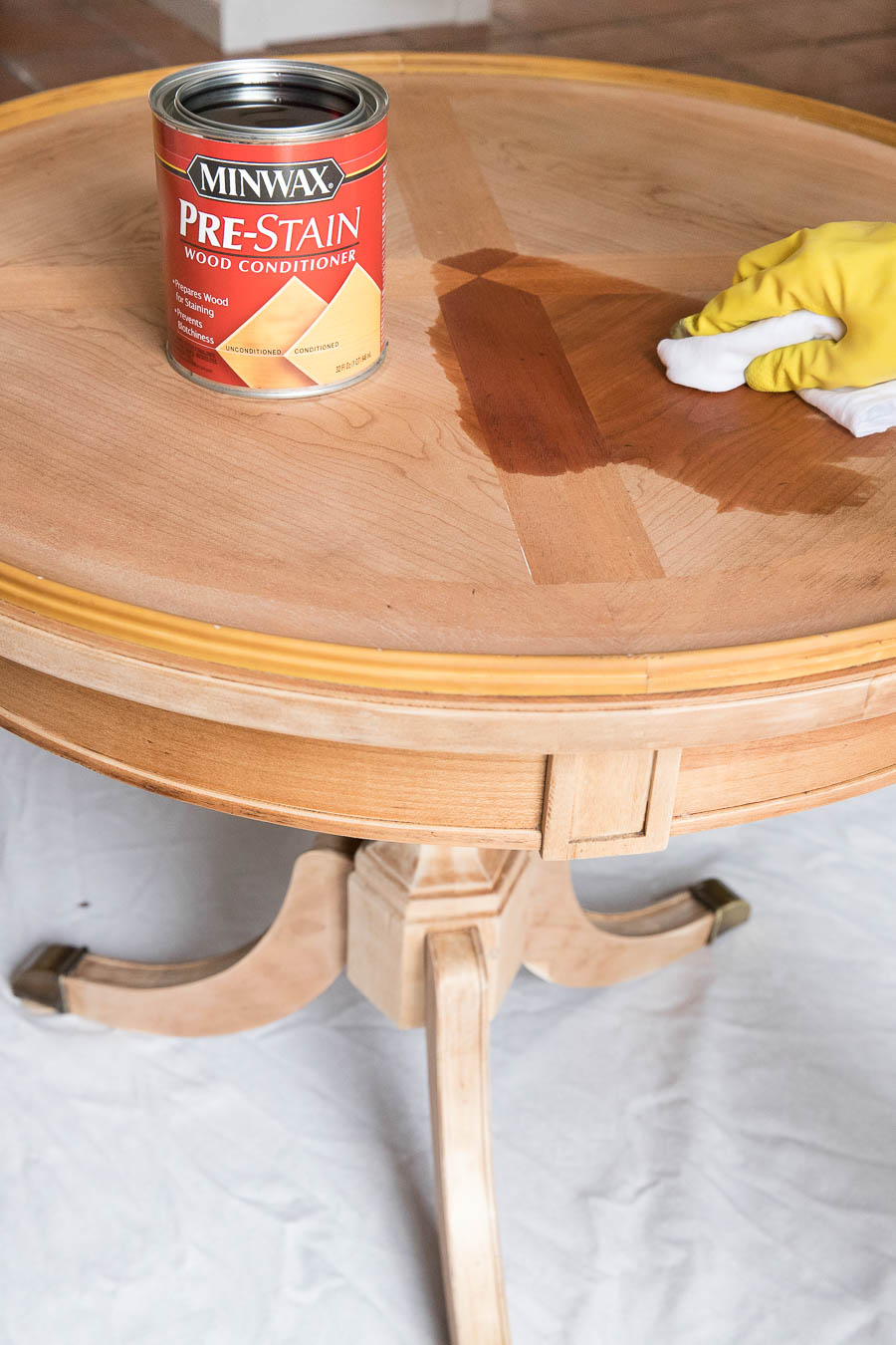 The must-do step to prevent streaking and blotching when you stain a table or other furniture - using Minwax Pre-stain Conditioner