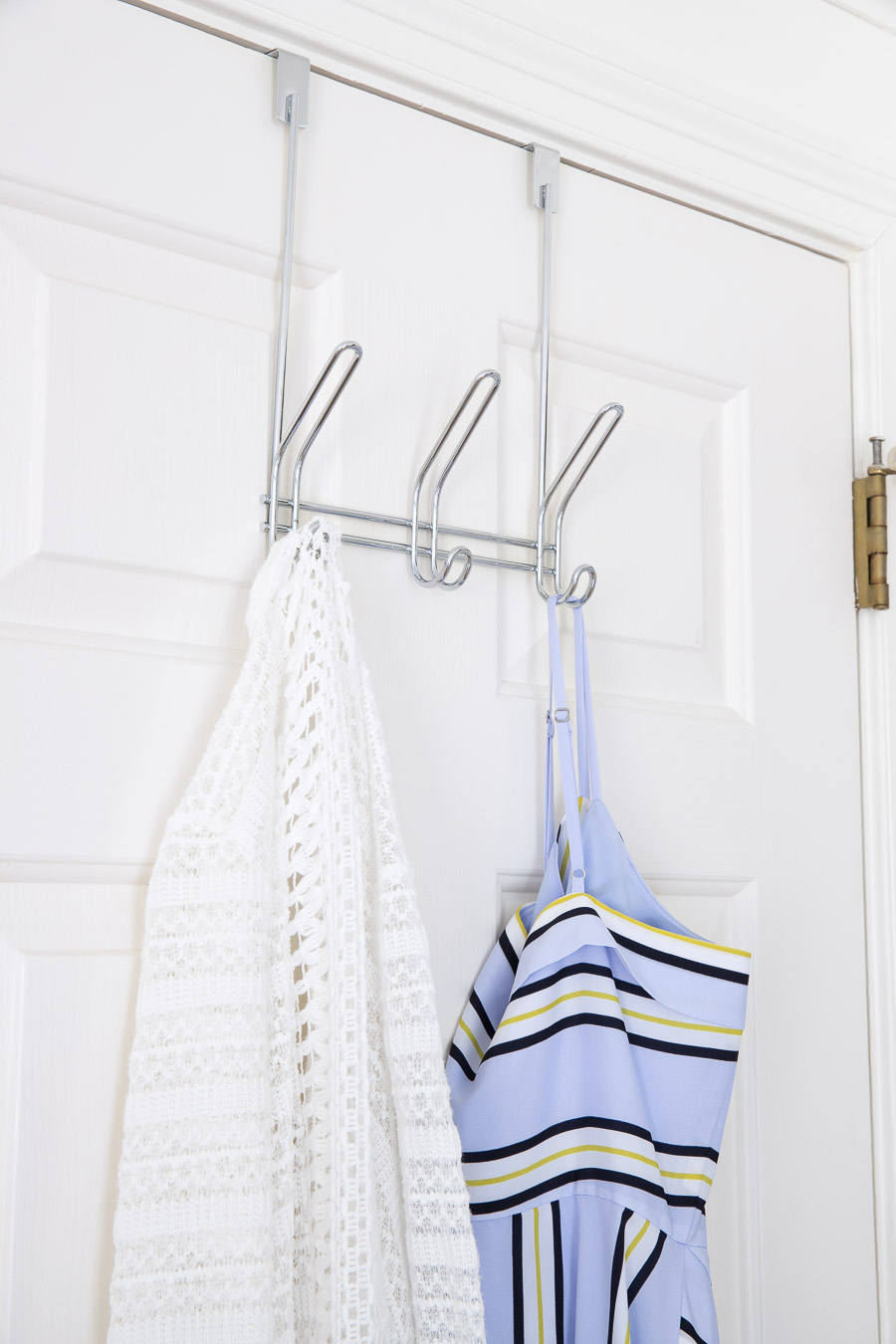 Simple over the door hooks for robes, towels, or hanging your clothes at the end of the day!