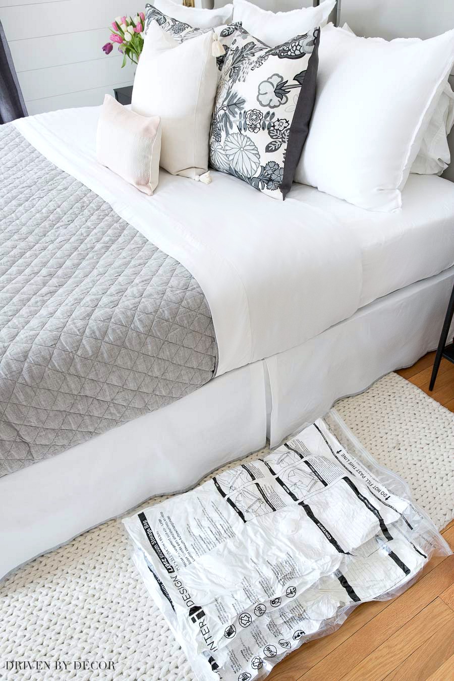 These vacuum storage bags are LIFESAVERS! Perfect for storing pillows, blankets, or clothes in a much smaller than expected amount of space!