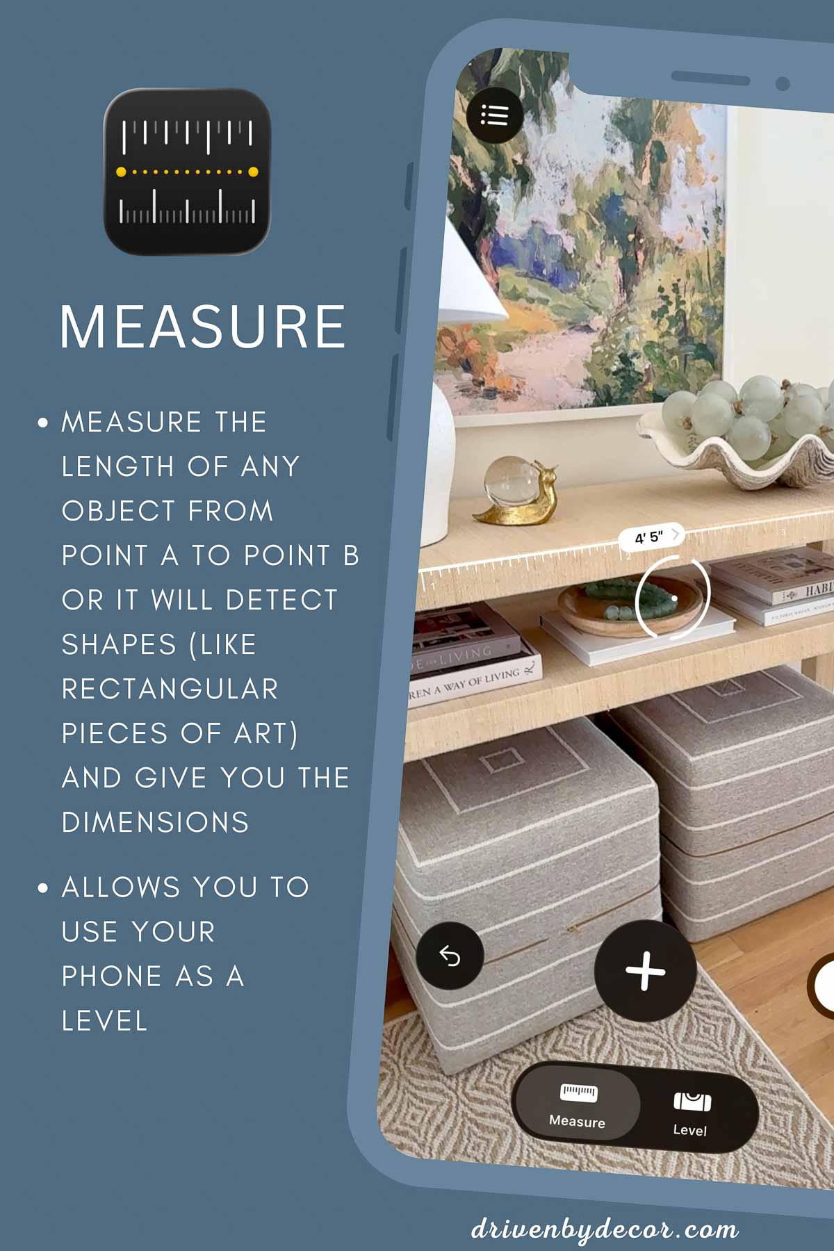 Screenshot of phone using the Measure app to measure a console
