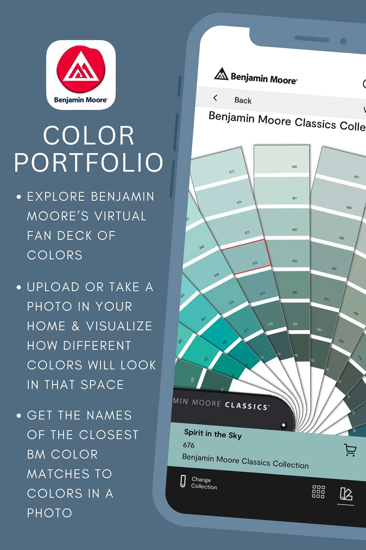 Feature of exploring virtual color deck in Benjamin Moore app