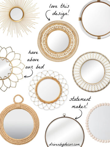 Such a great round mirror round-up! Pretty wood, rattan, and brass options!