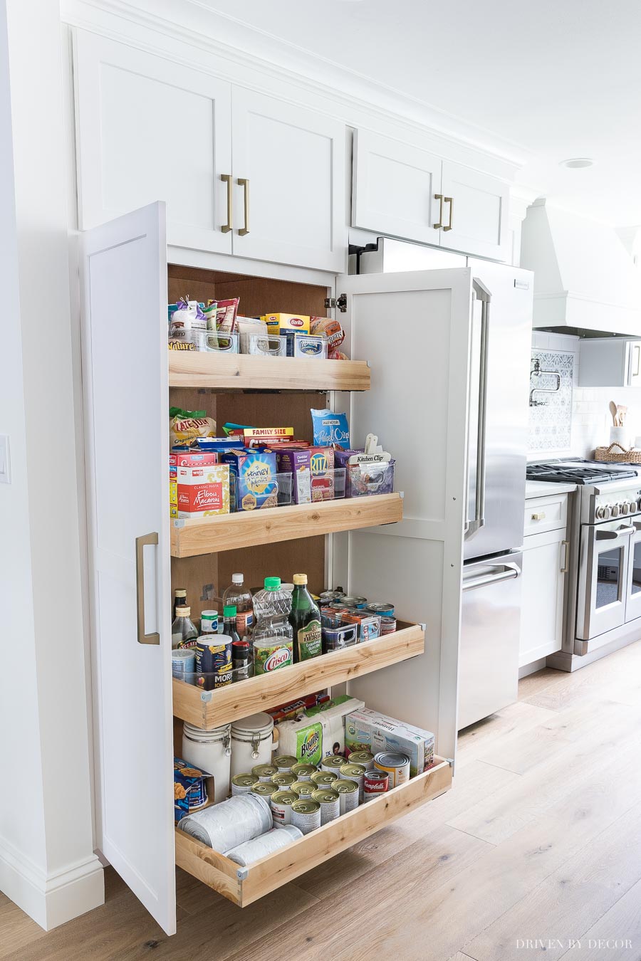 A large pantry was a must-have for my kitchen remodel! LOVE my new tall & deep pantry with pull out shelves - so much storage space!