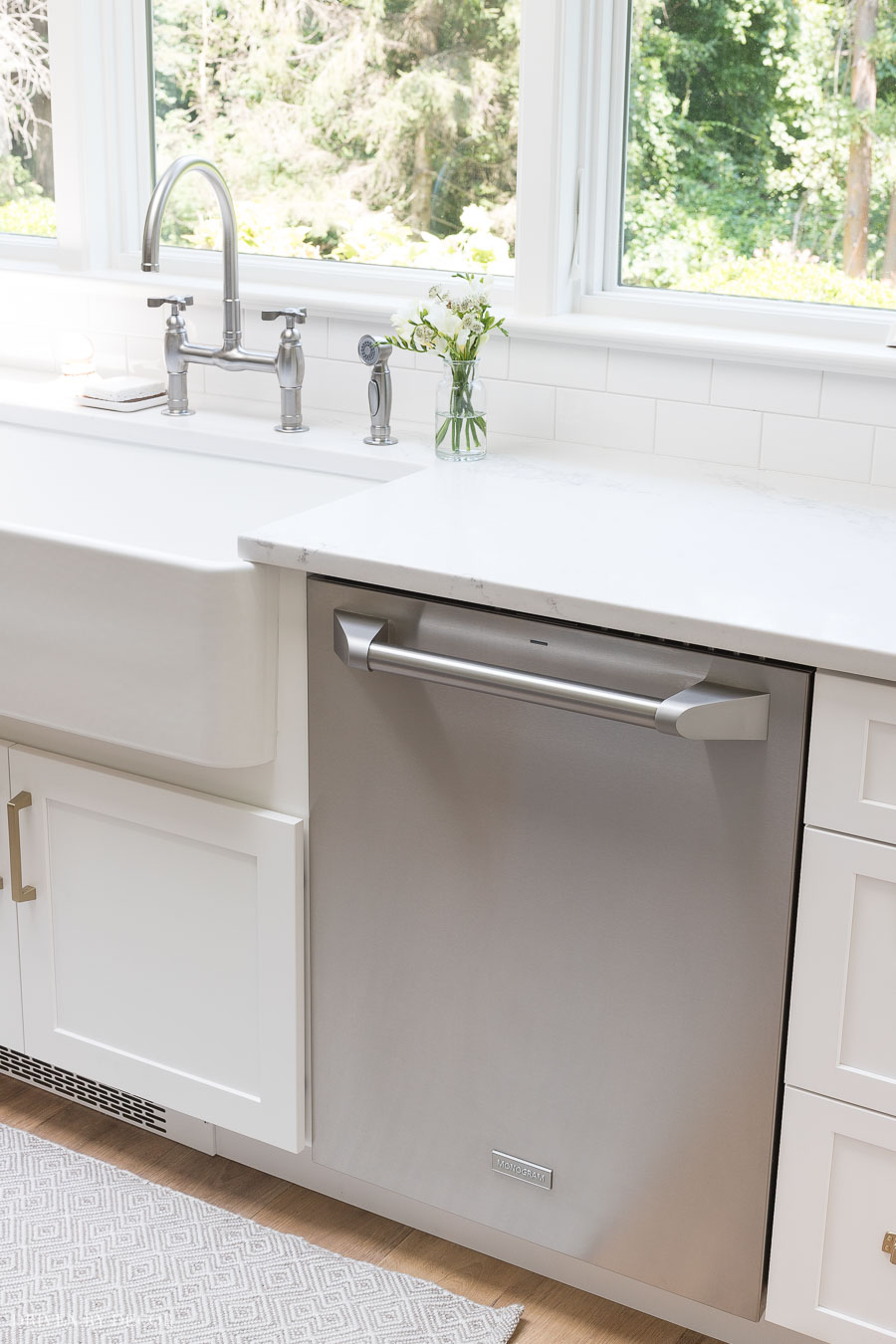 This Monogram dishwasher sits flush to the cabinets for a more built-in feel than most - love!