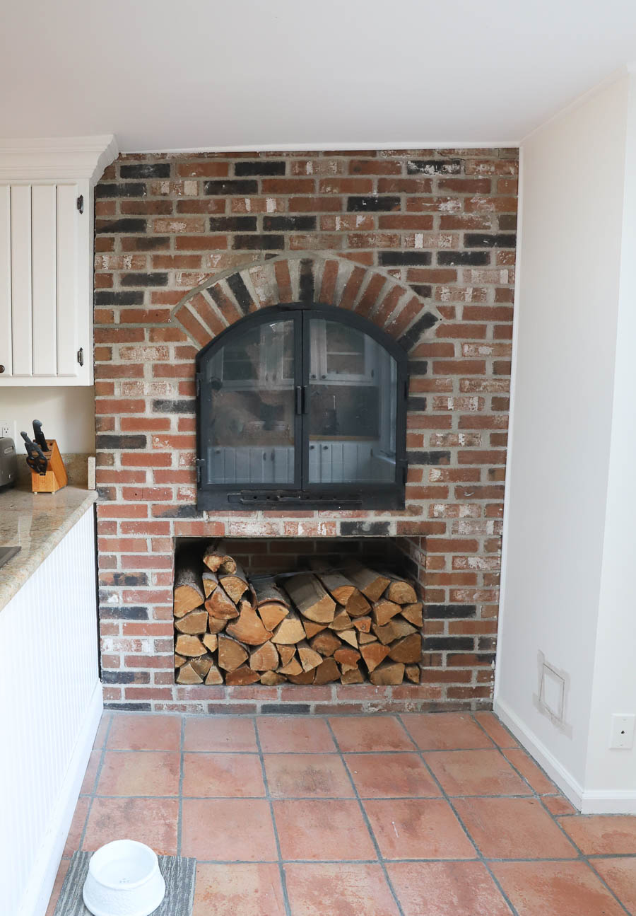 The brick fireplace in our kitchen