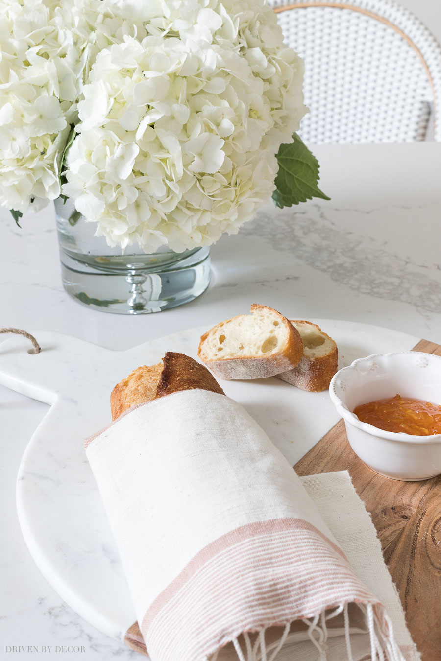 Gorgeous round wood and marble cutting board!