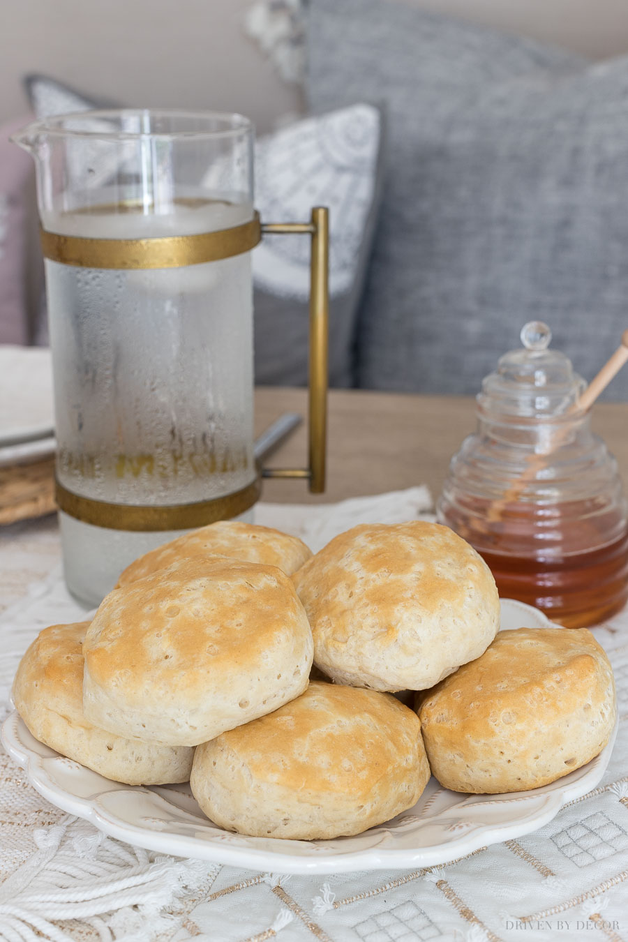 That honey jar is the cutest! Love the brass banded glass pitcher too! Both are linked in the post!