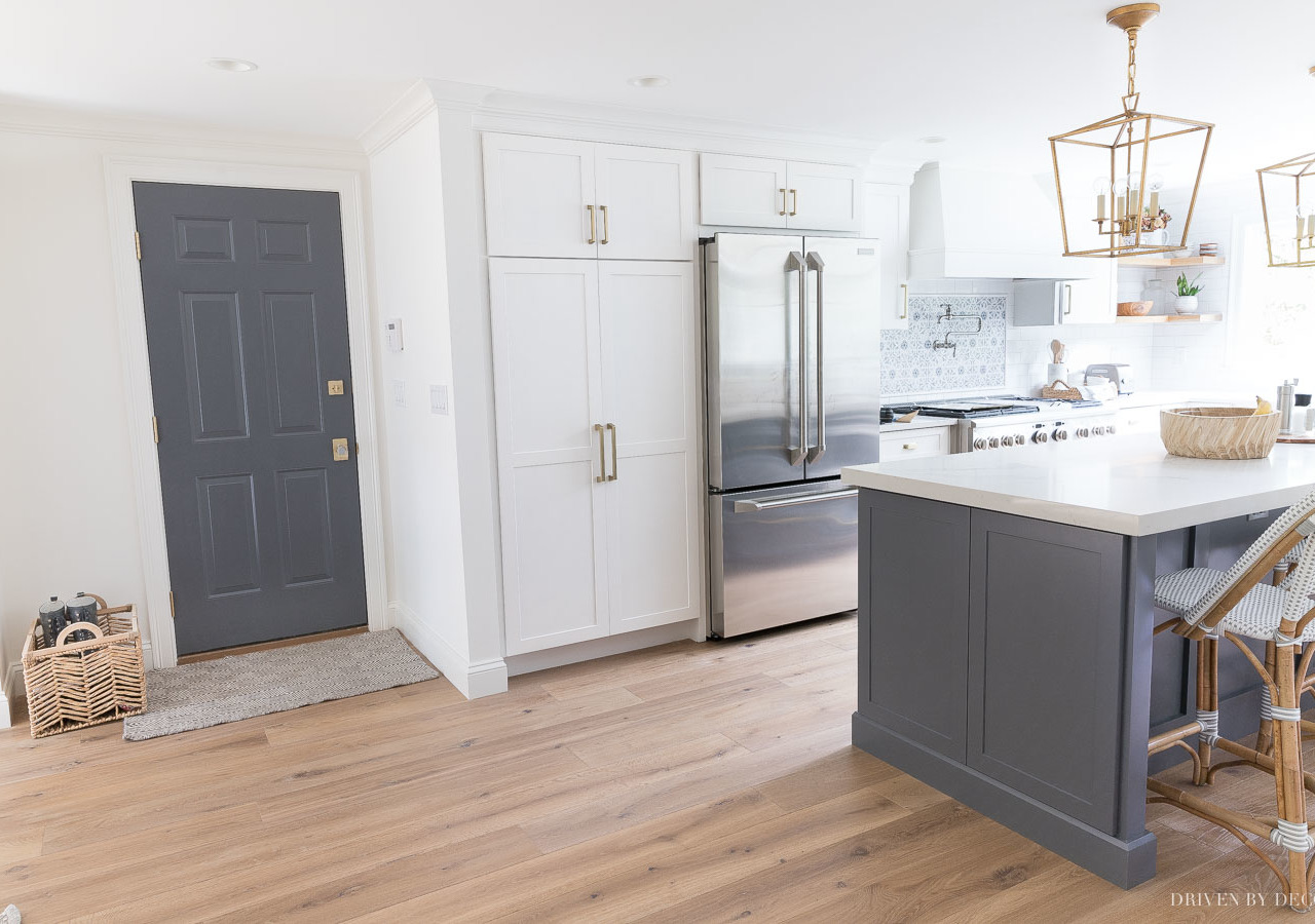 We painted the door gray to match the gray of our island! Love this idea!