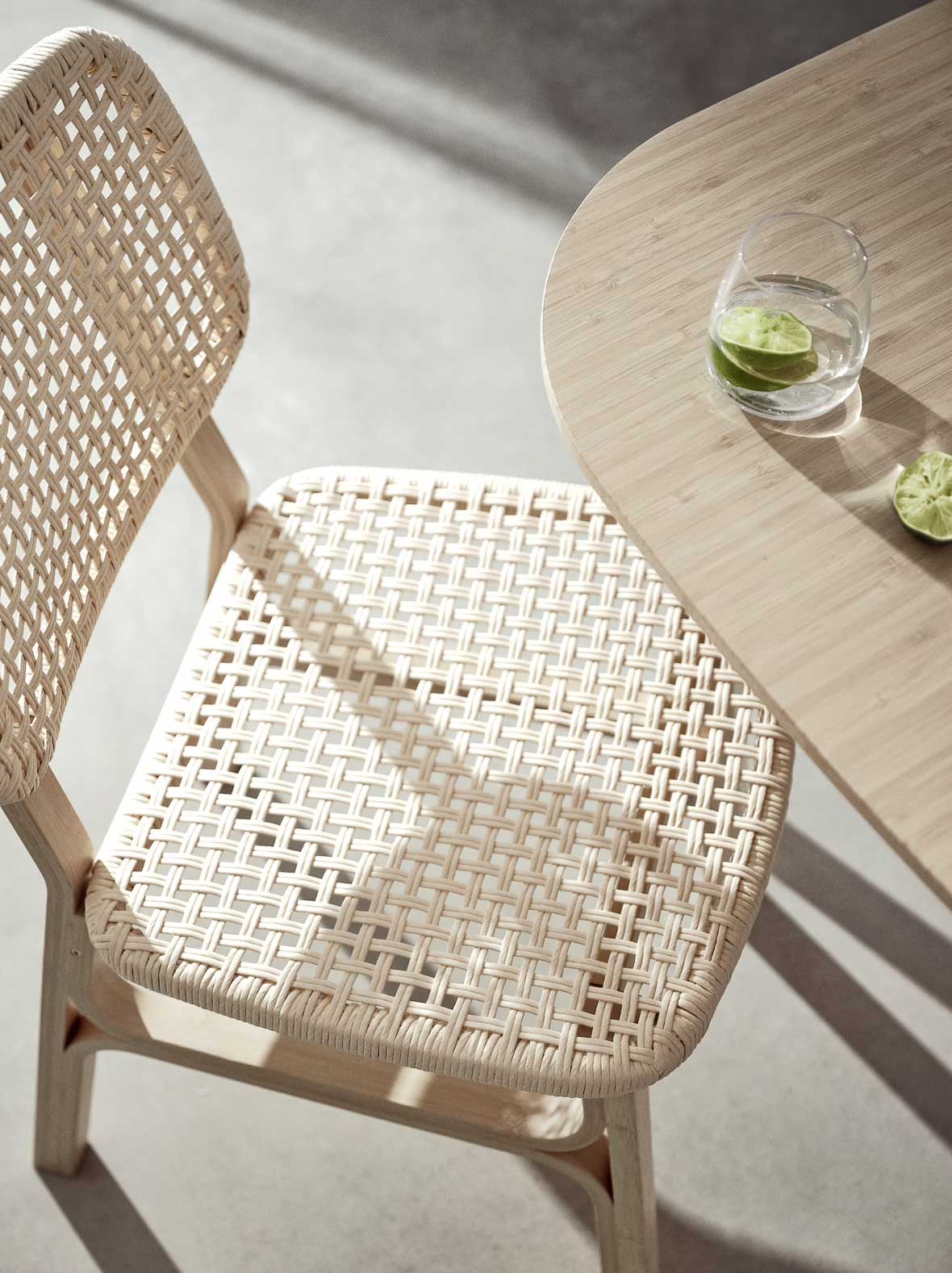 Dining chair made of bamboo frame and paper weave seat