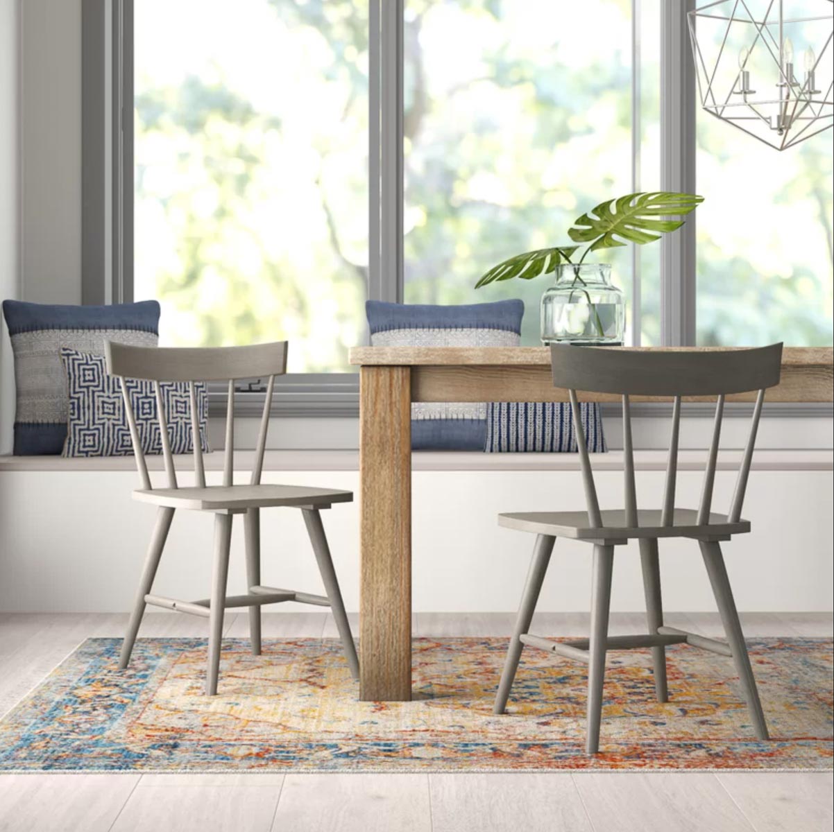 Gray Windsor dining chairs with low backs