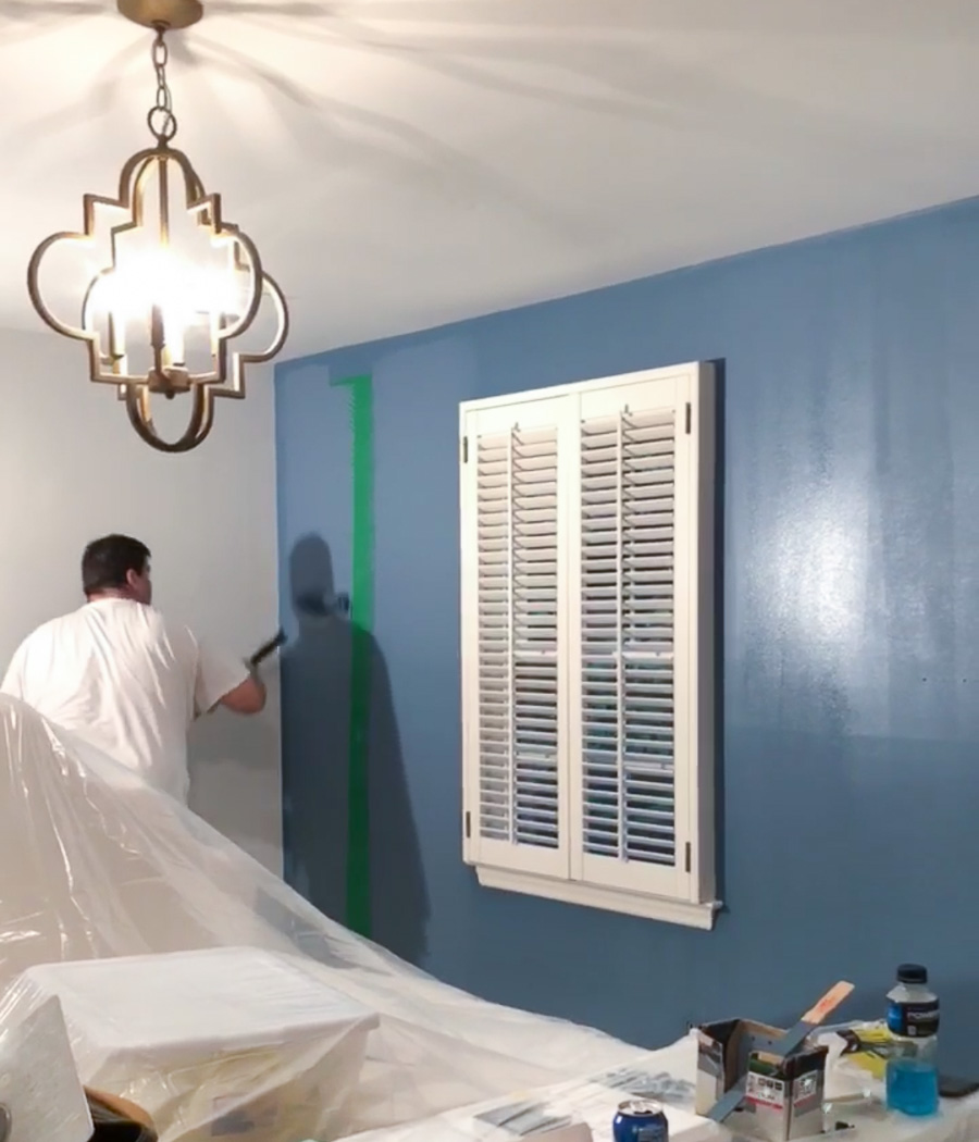 The one-coat coverage of Behr's Marquee paint is amazing! Even over this vibrant green!