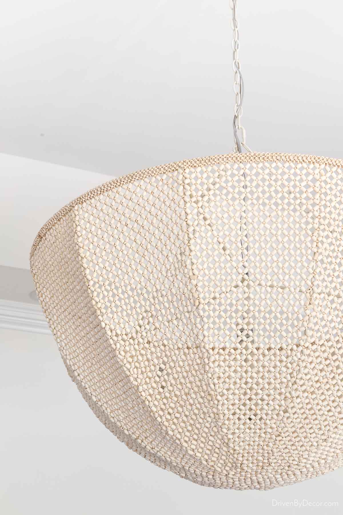 Close-up view of beading design of chandelier
