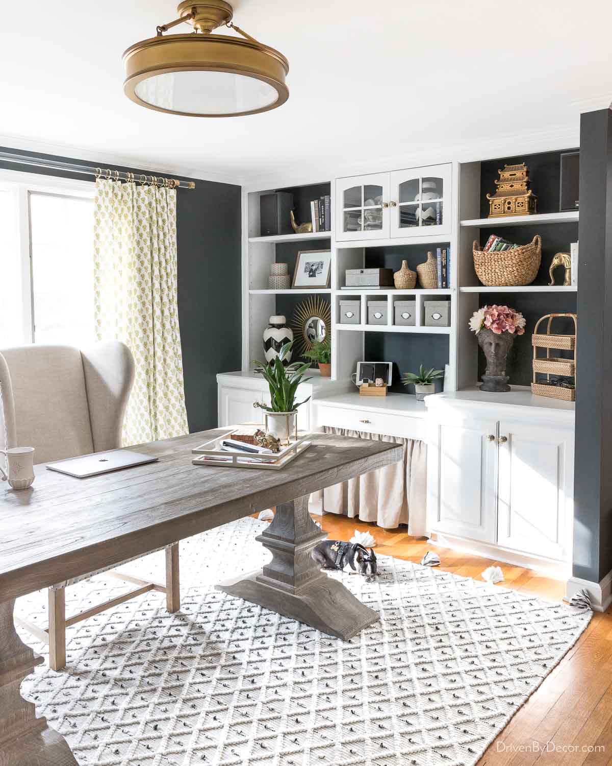 Classic flush mount light fixture in home office