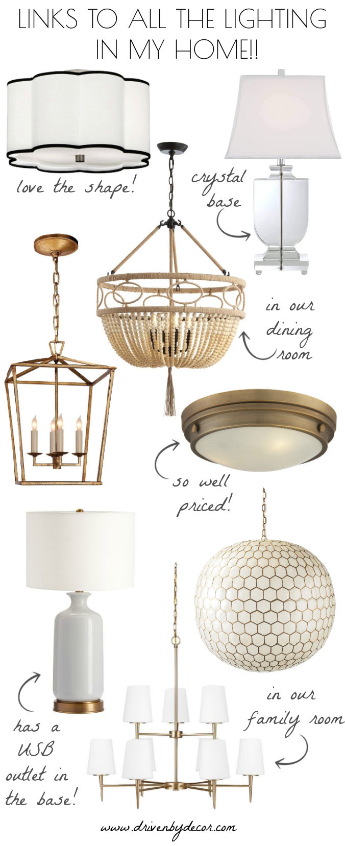 The light fixtures we chose for our home!