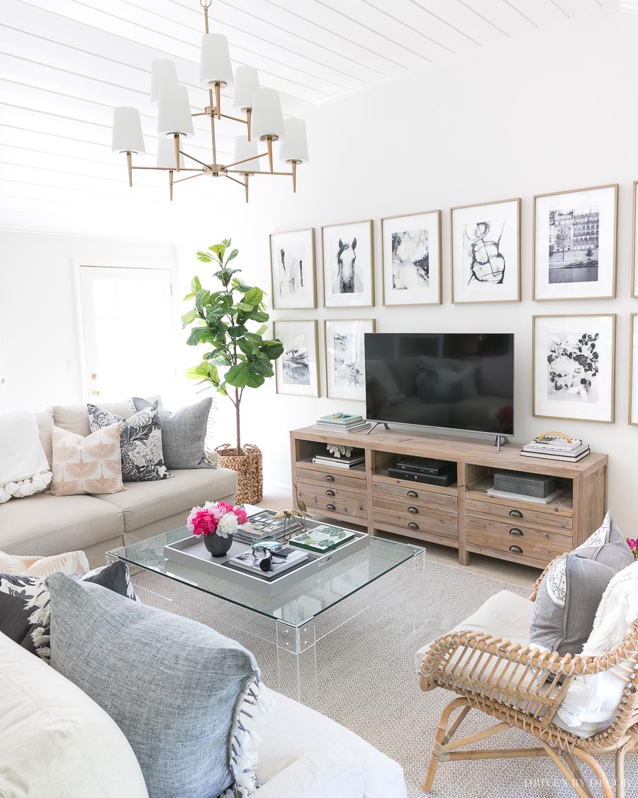 The white paint I used on our family room walls is one of my favorite whites! Benjamin Moore Cloud White