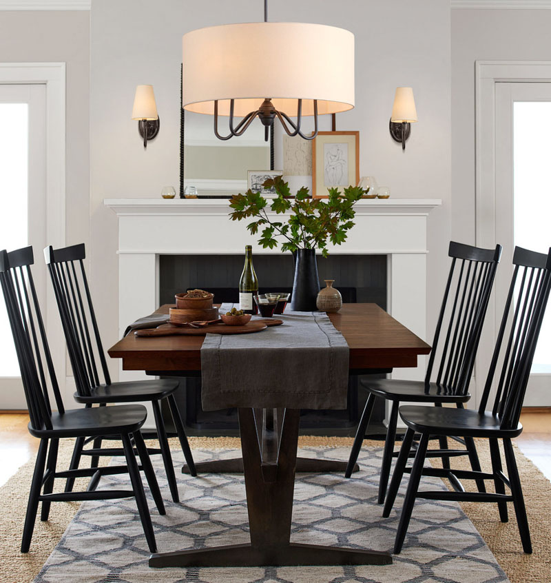 Gorgeous drum shade chandelier for a dining room! This chandy and other favorites are linked in the post!