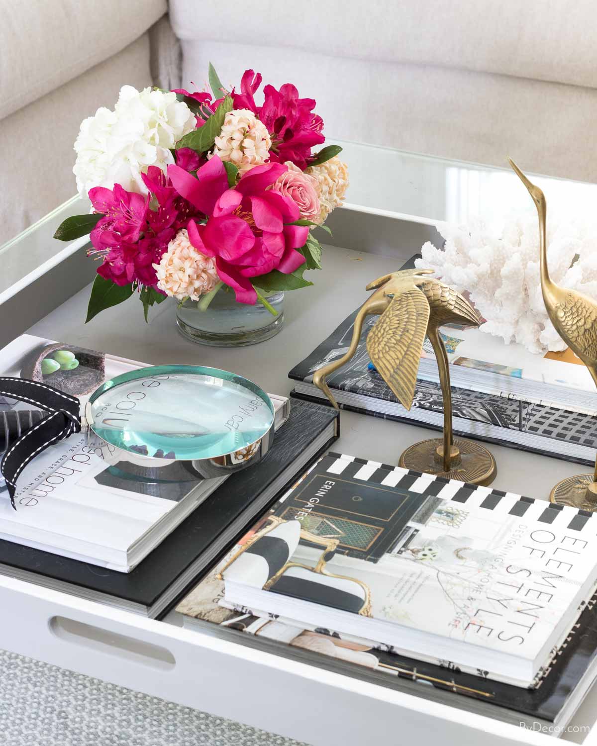 Stacks of books on coffee table as a coffee table decor idea