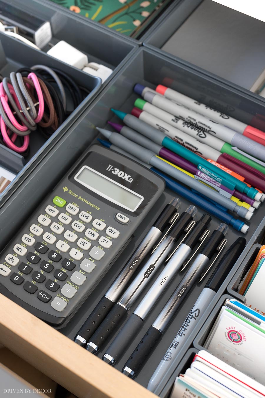 Awesome organizing trays for a drawer like the one housing this command center!