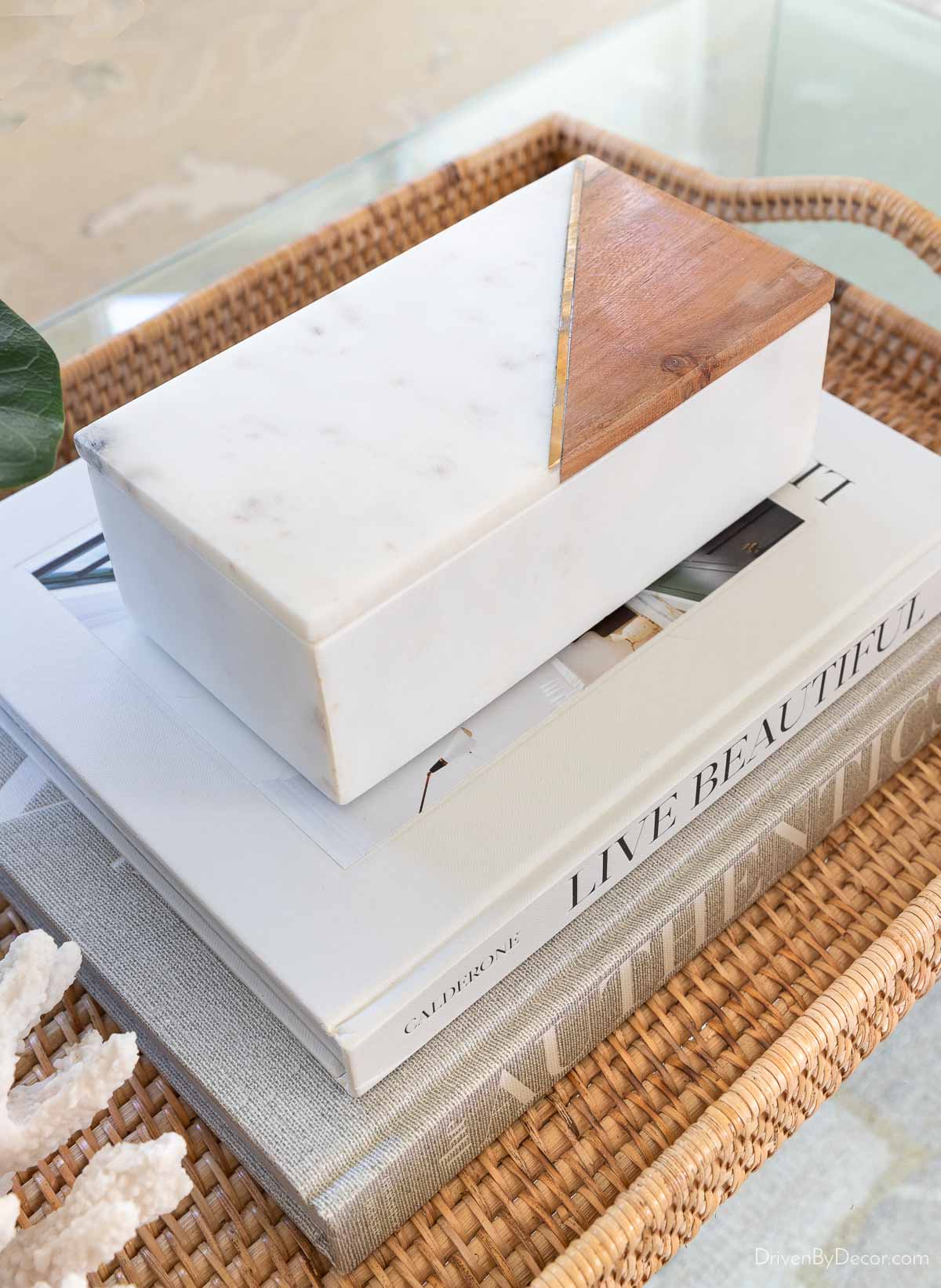 Decorative marble box as coffee table decor