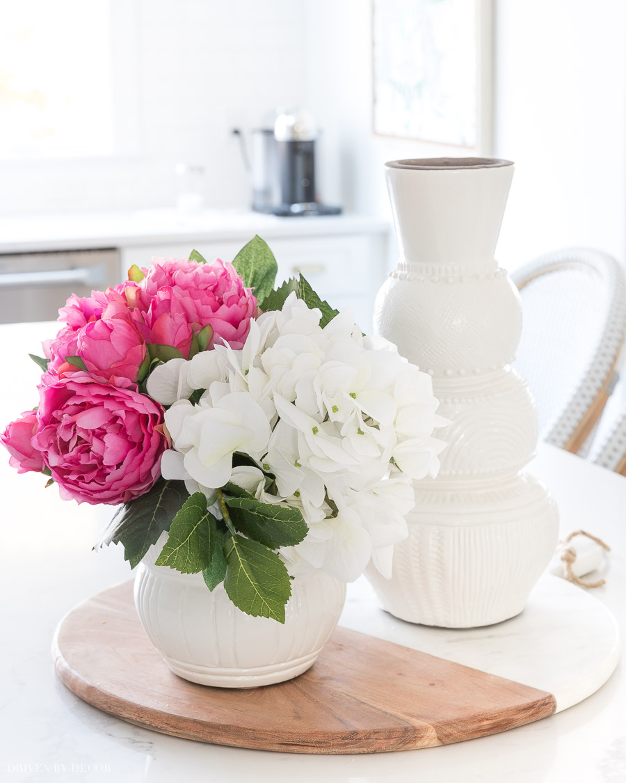 Faux peonies and hydrangeas - love these for spring!