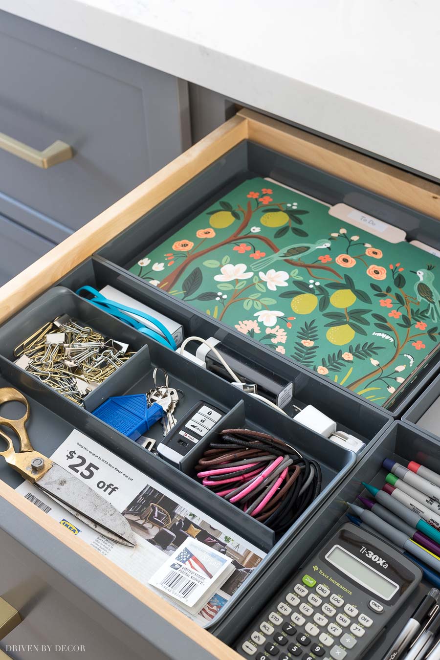 The perfect organizing trays for creating a hidden kitchen command center!
