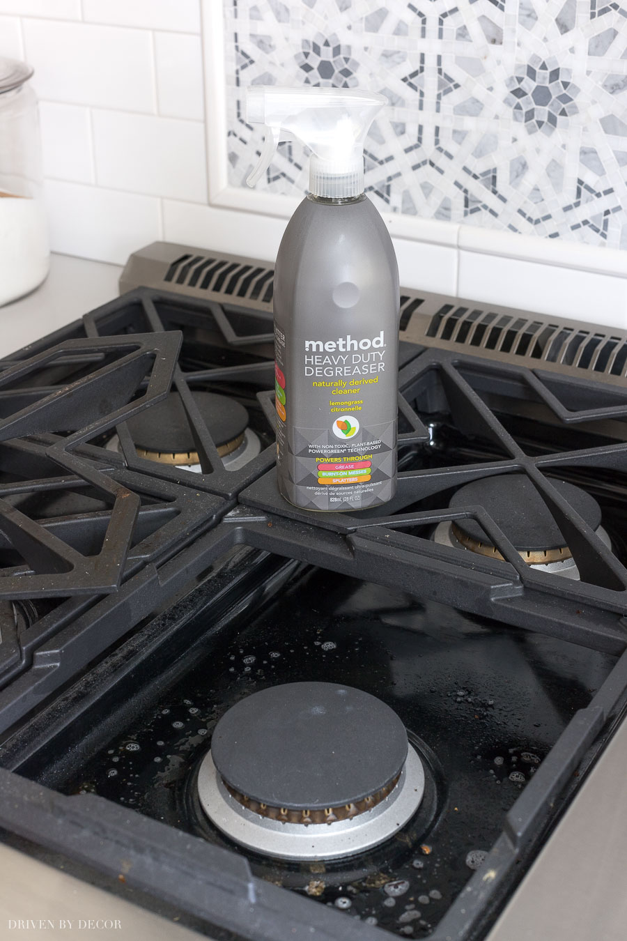 My favorite way to easily clean my gas range! This degreaser is awesome!