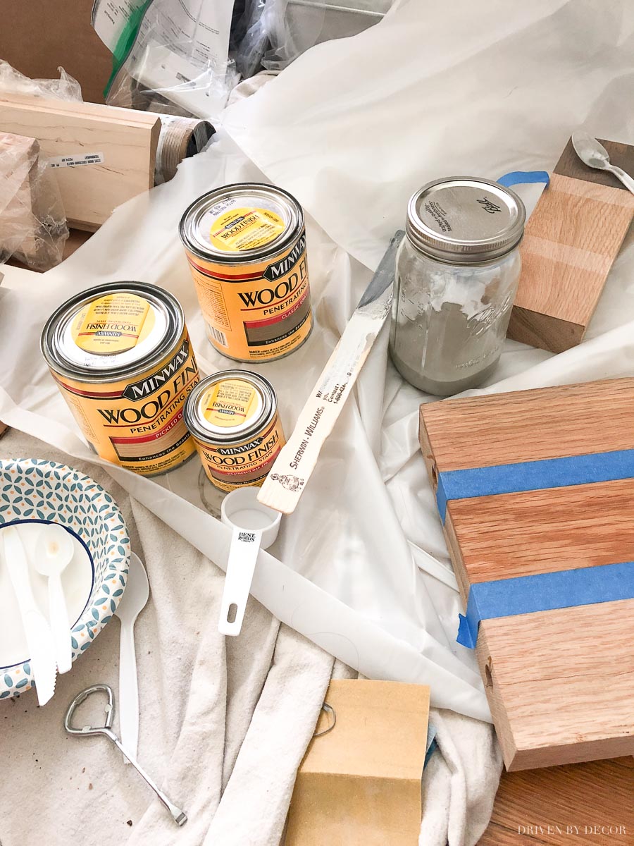 Testing out different stains for my floating corner shelves!