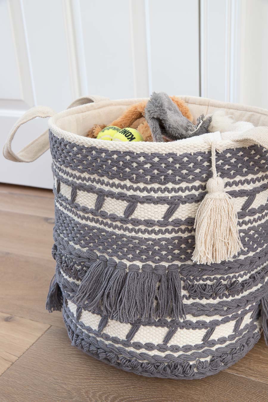 This macrame basket is perfect for kid or dog toys!