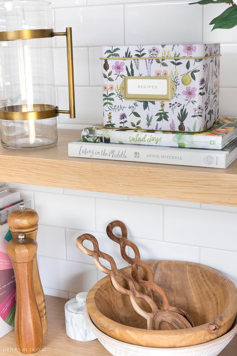 I love open kitchen shelving - these are a few of the accessories that I have on mine!