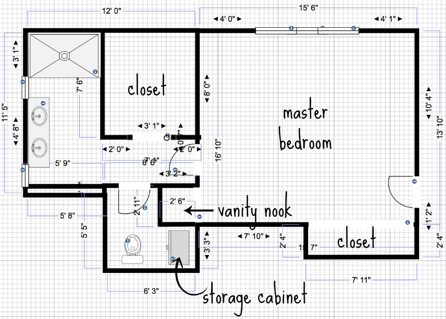 The plans / layout for our master bathroom addition!