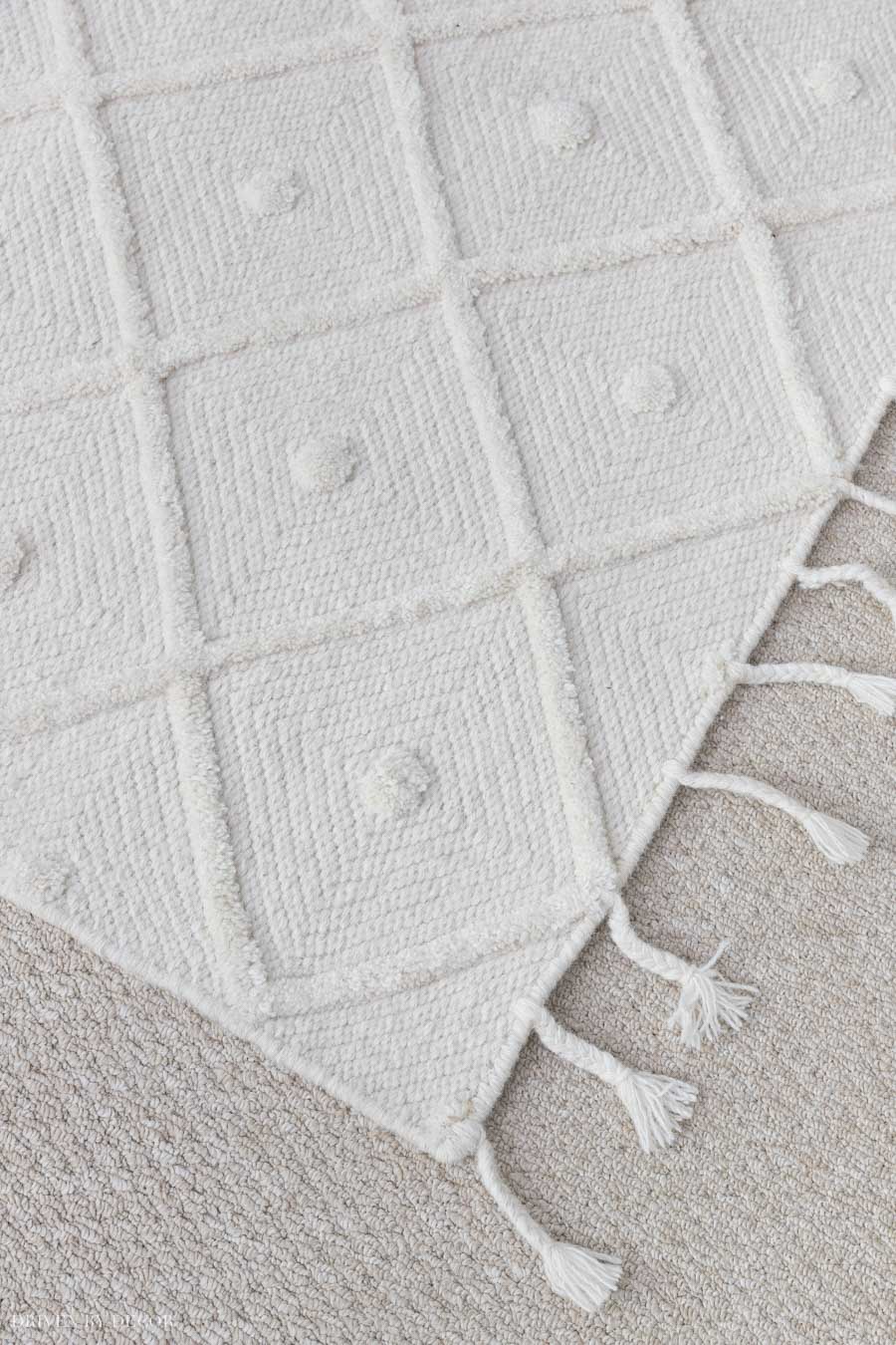 LOVE this neutral cream diamond area rug - so much great texture!
