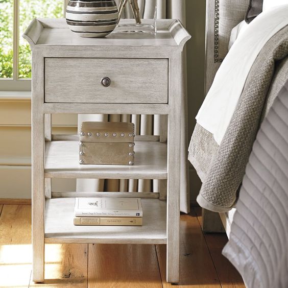 A small space nightstand with a beautiful gray finish and loads of style! Love!