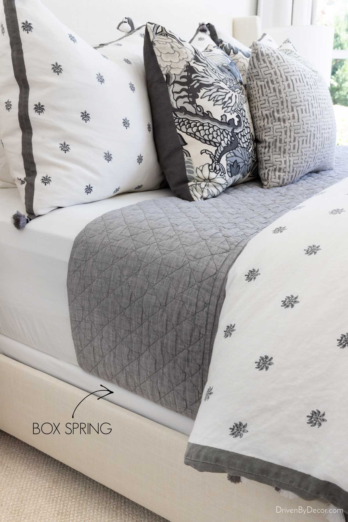 Box spring above sideboards of Tilly upholstered bed