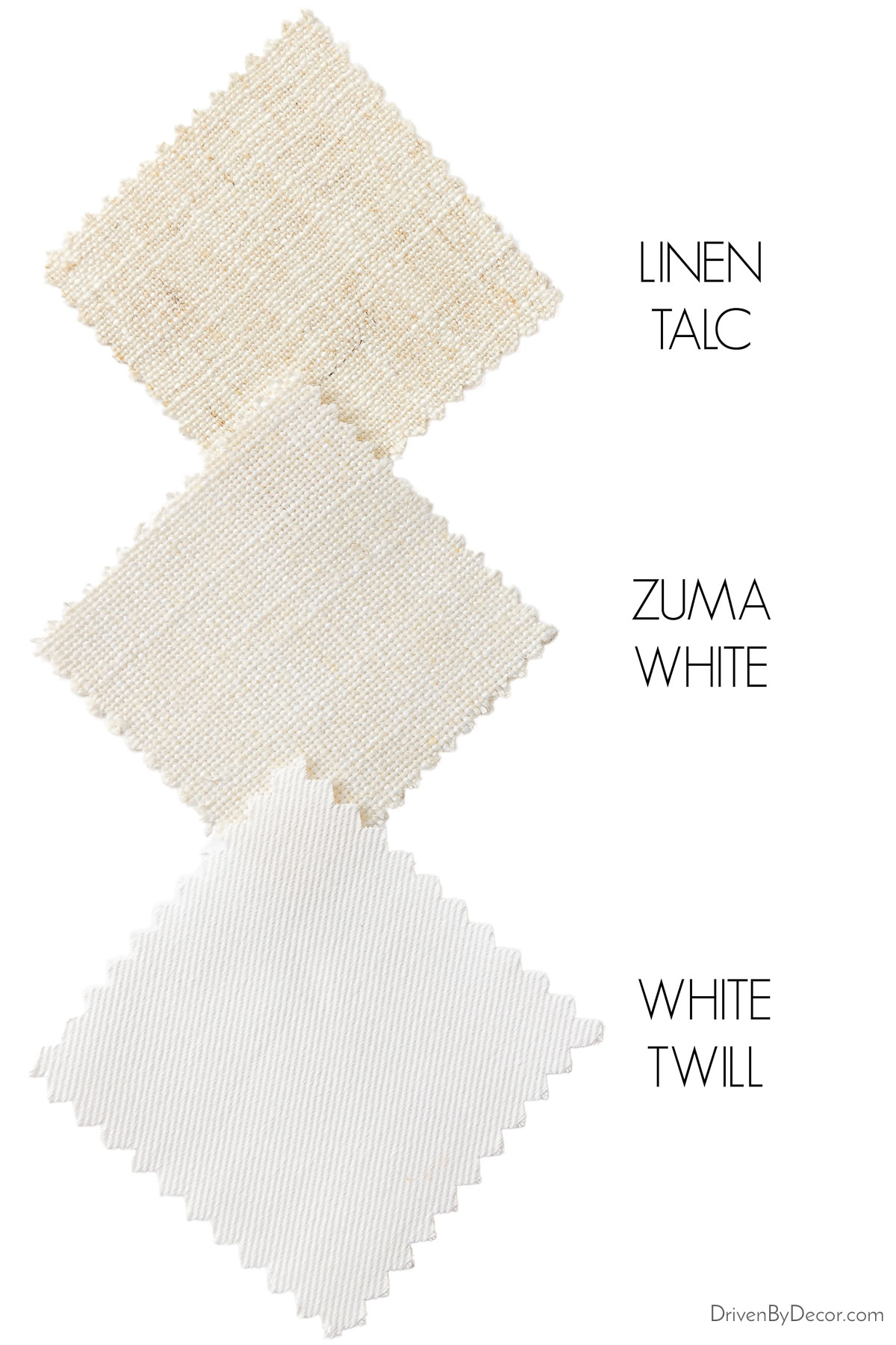 Three fabric options for the Tilly upholstered bed