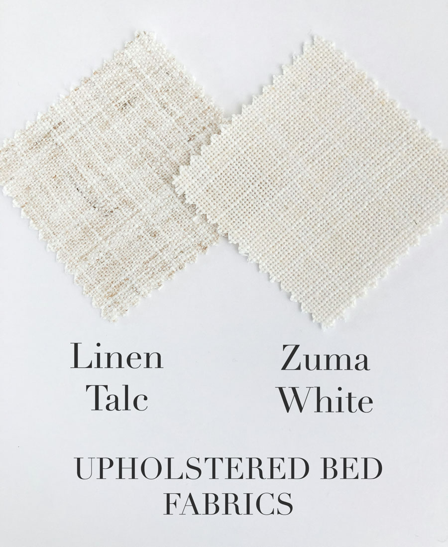 Linen Talc vs Zuma White as upholstered bed fabric options!