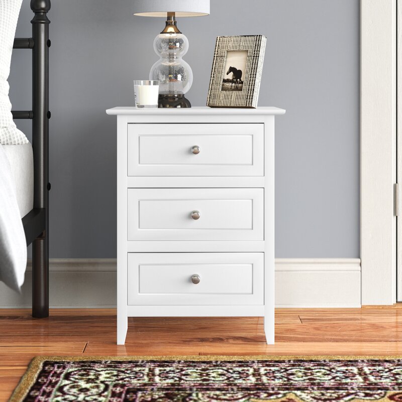 This small, narrow 3-drawer nightstand is perfect for maximizing bedside storage space!