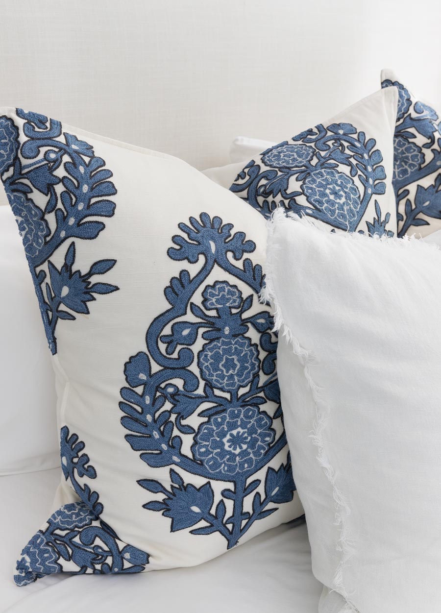 These blue and white embroidered pillow covers are gorgeous!!!