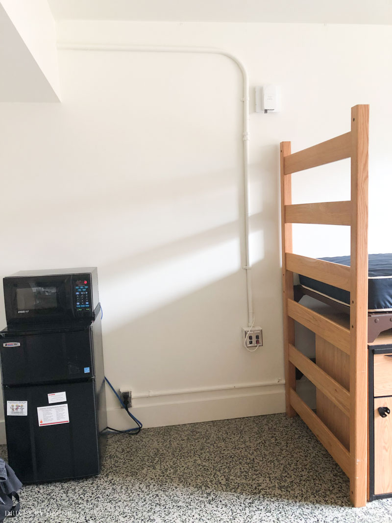 The dorm desk area before our makeover!
