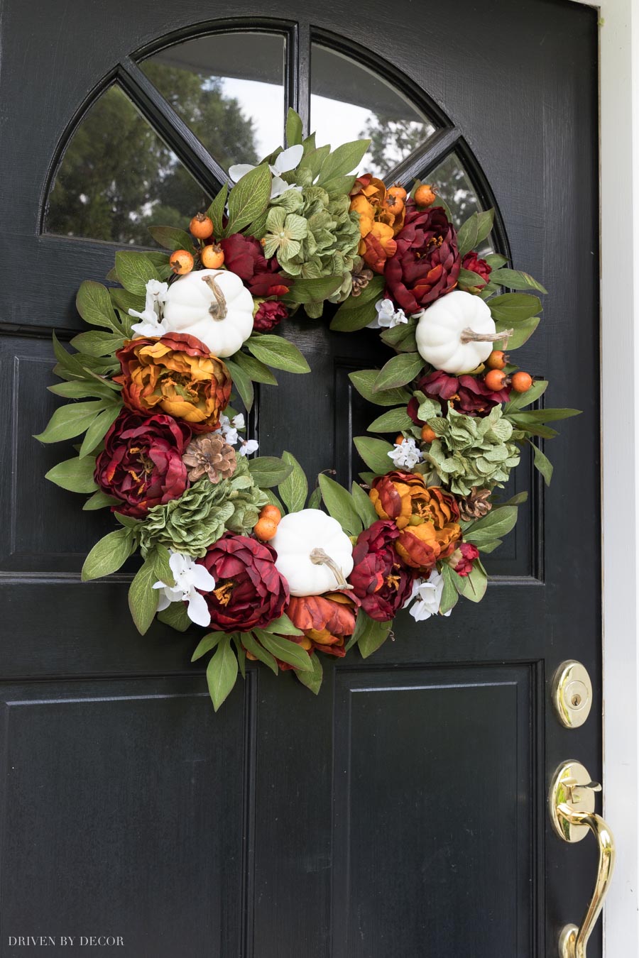 Love my new fall wreath! I'm sharing sources for it and my other favorite fall wreaths in this post!