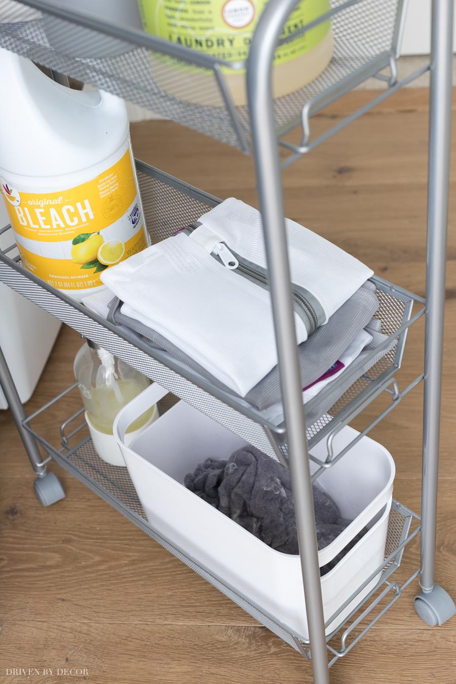 Having this rolling cart to store detergent, delicate laundry bags, and even a bin for lint is a life saver!