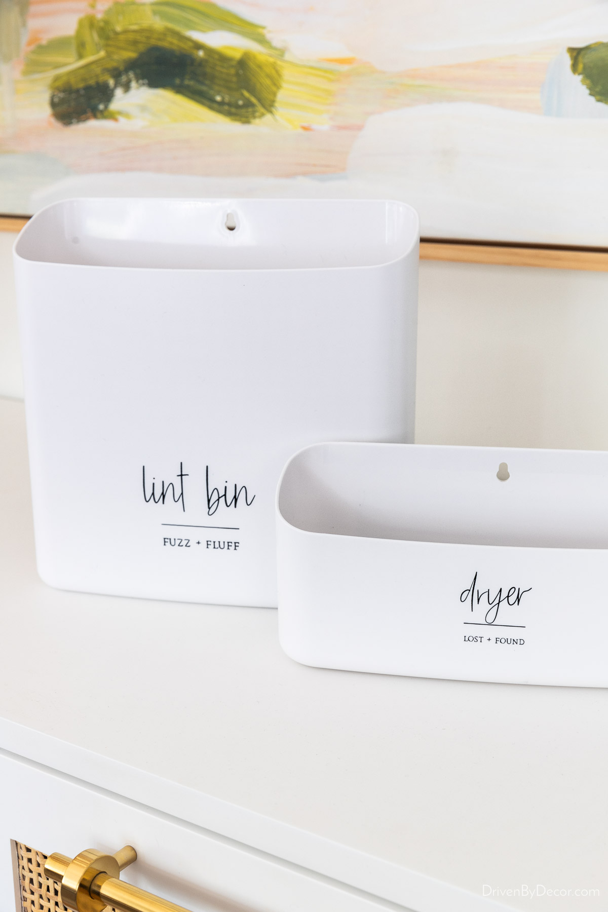 Set of two magnetic laundry room bins