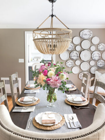 I LOVE our new dining room beaded chandelier with rope detailing! This and other favorite finds are linked in my post!