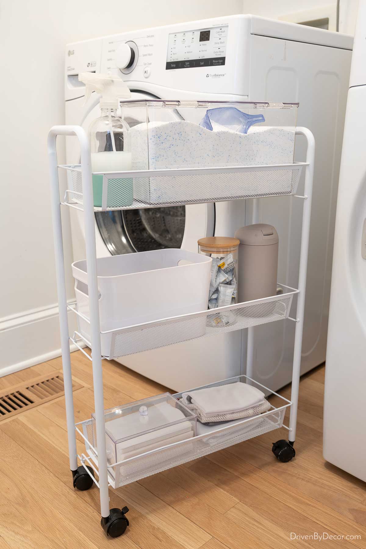 Rolling cart with laundry supplies