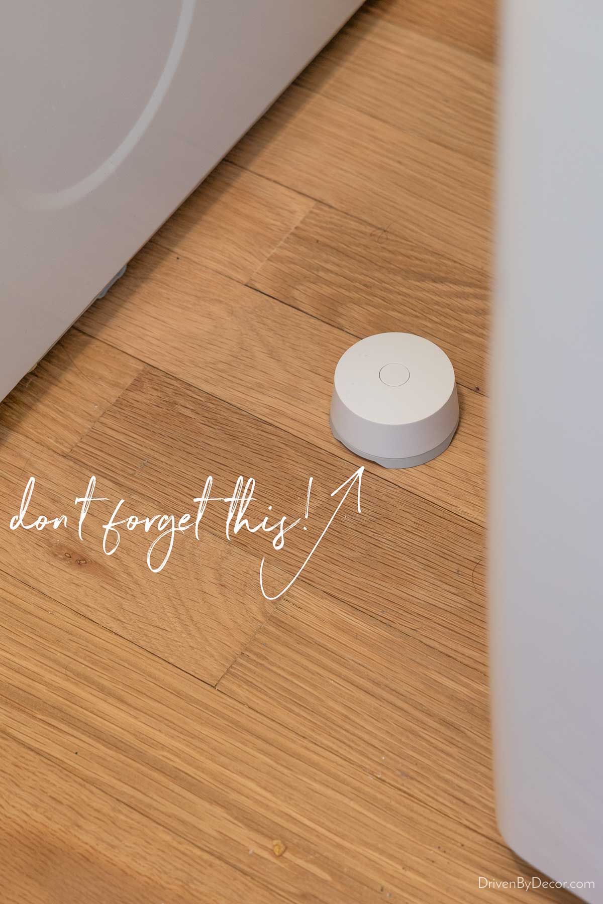 Water detector on floor of laundry room