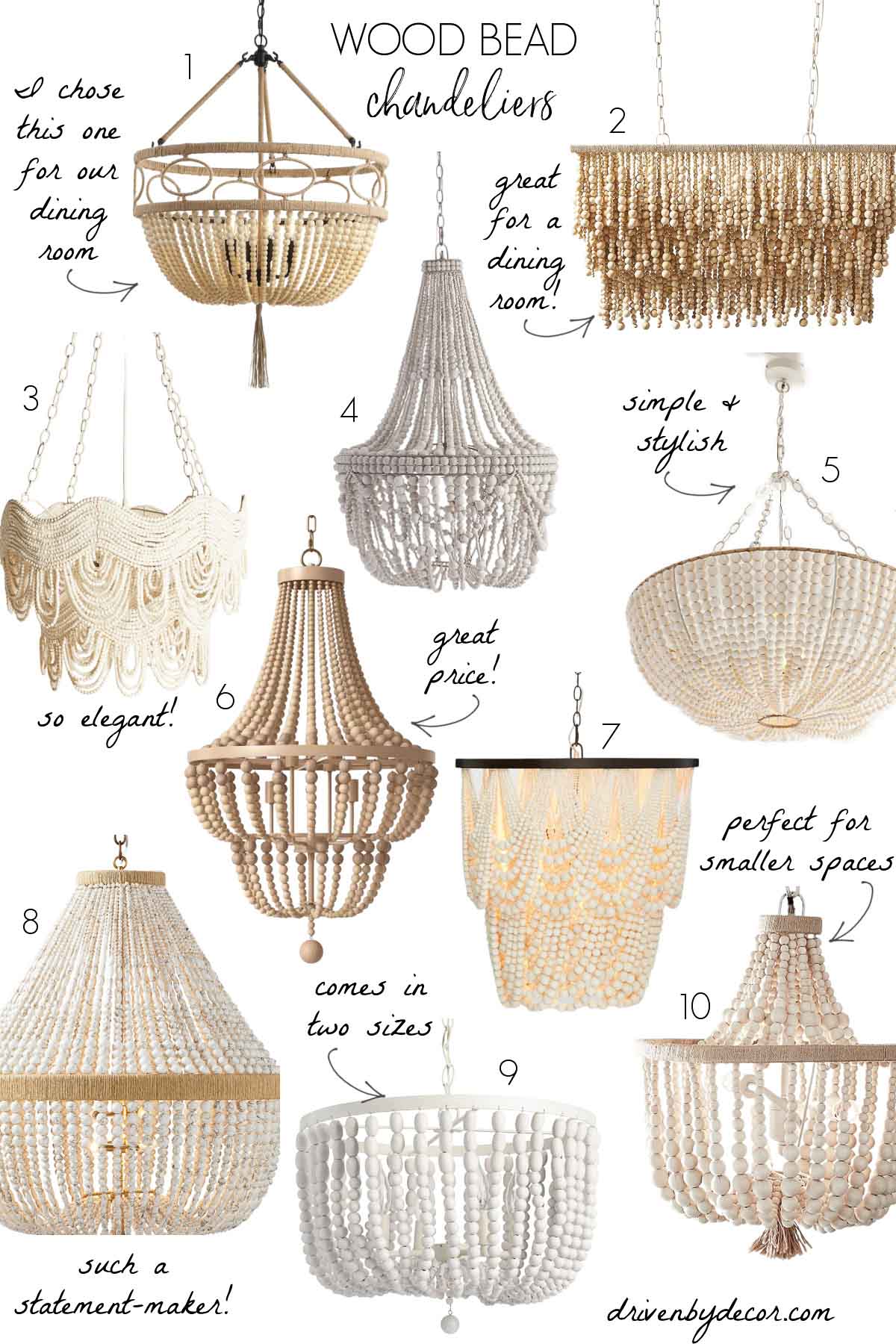 My favorite wood bead chandeliers!