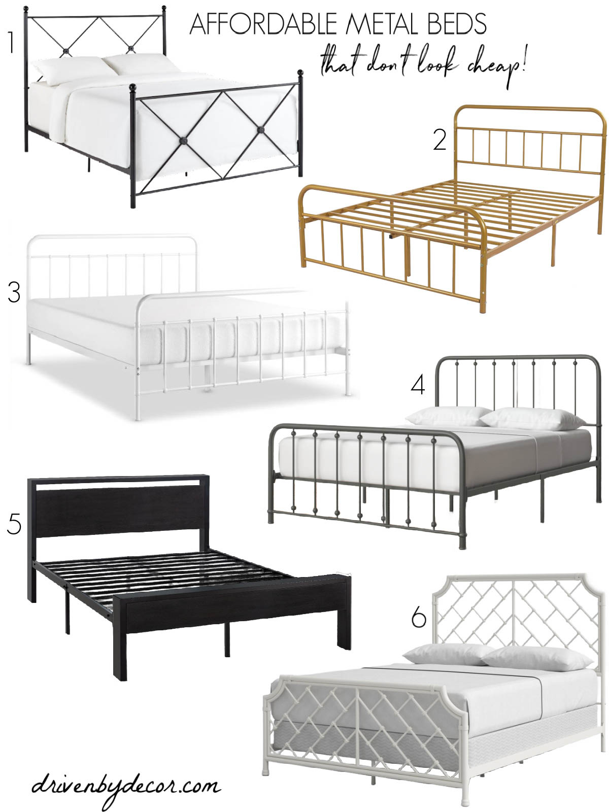 Six affordable beds made of metal