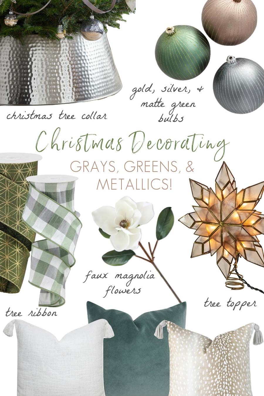 My Christmas decorating plans with grays, greens, & metallics!