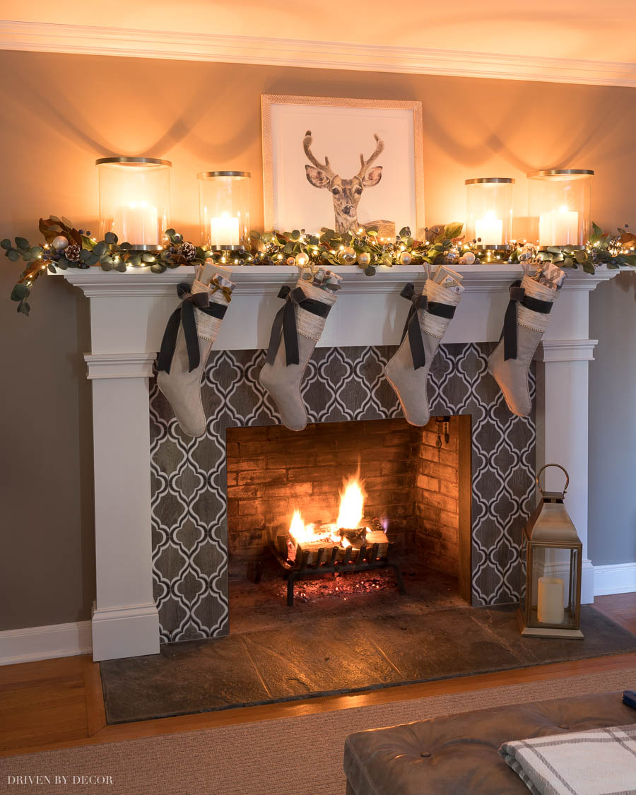 Love this Christmas fireplace mantel!